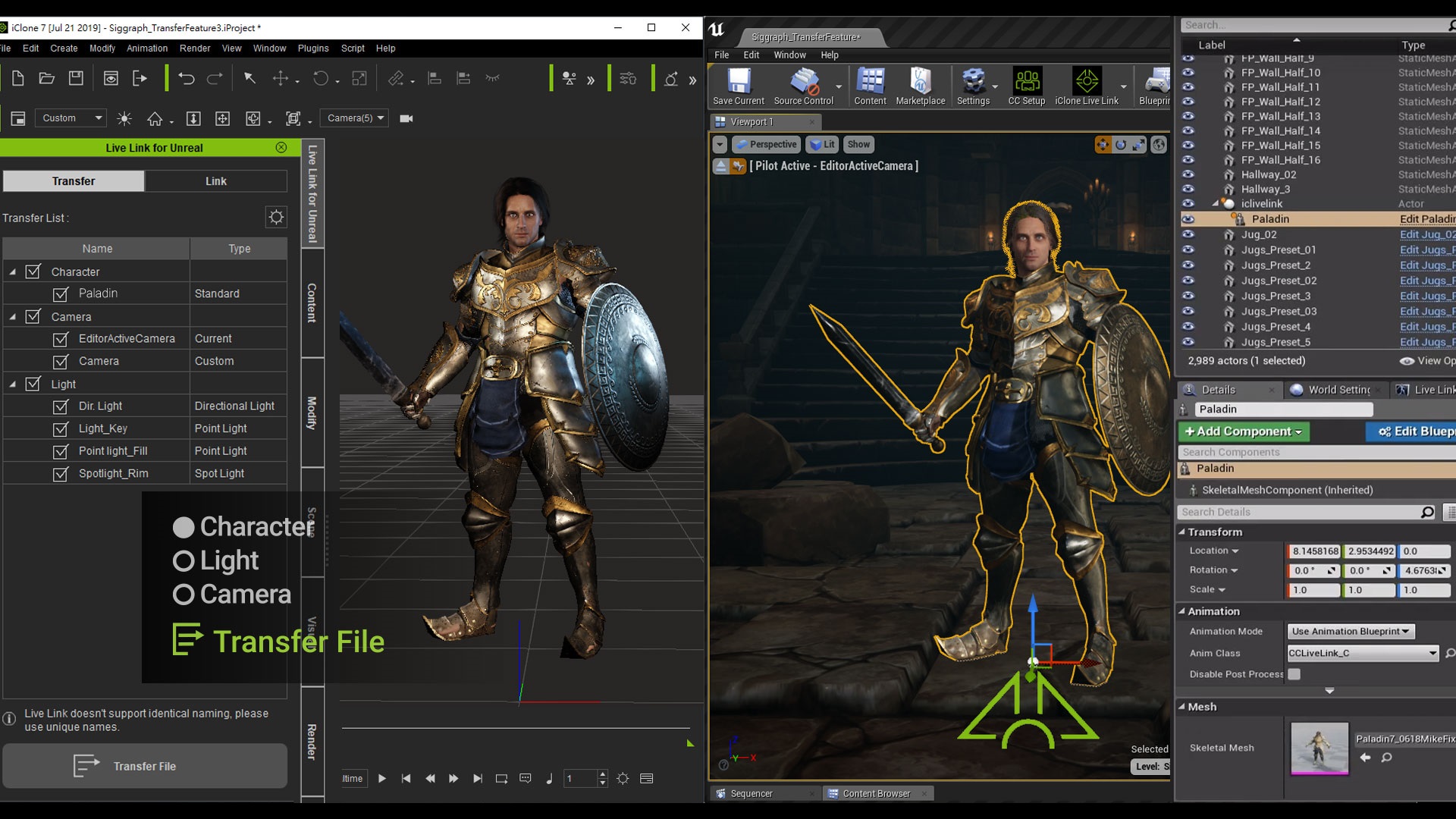 iClone Unreal Live Link screenshot - Direct Transfer without FBX