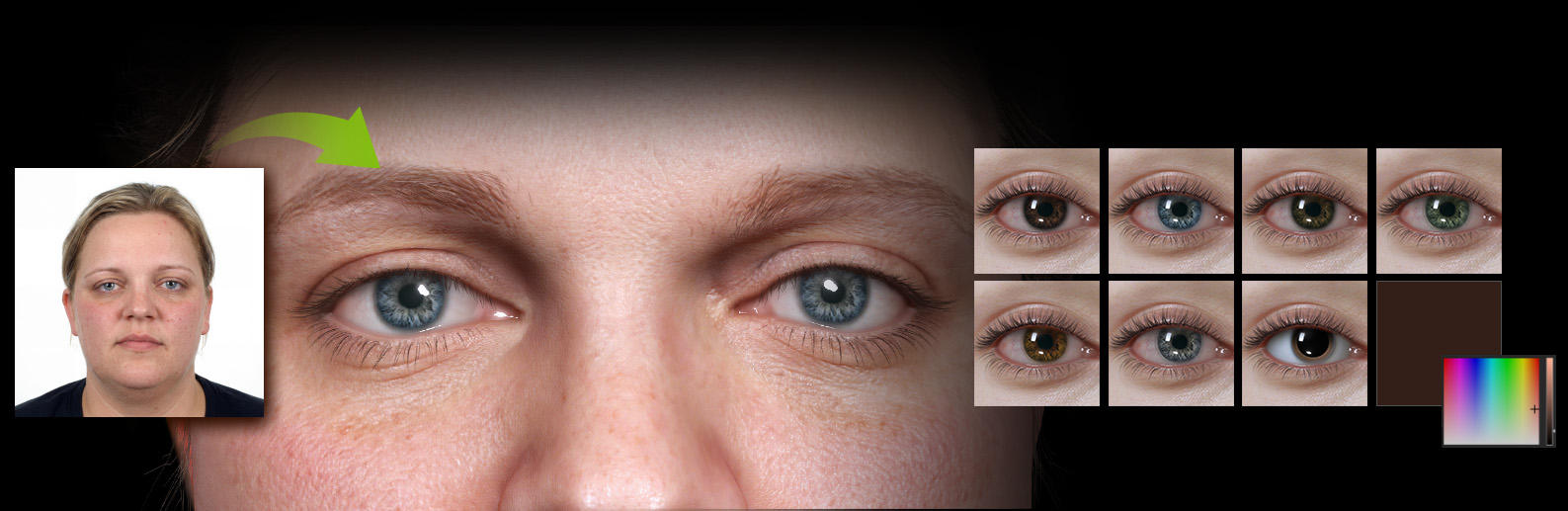 Eye color auto-detection and iris color application from source photo