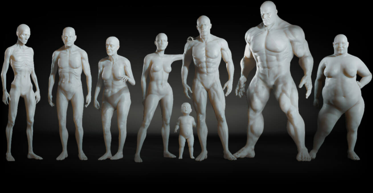 CC character base with realistic body shape variations