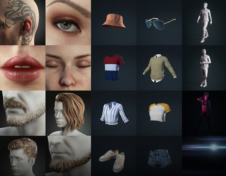 Character Creator content library with drag-and-drop clothing and accessories