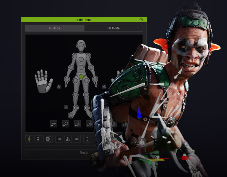 Character Creator pose editing tools for body articulation