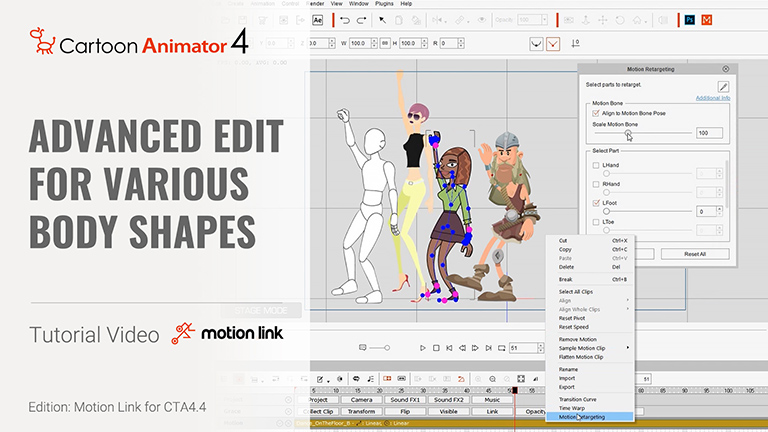 3d mocap to 2d-advanced edit for various body shapes tutorial video
