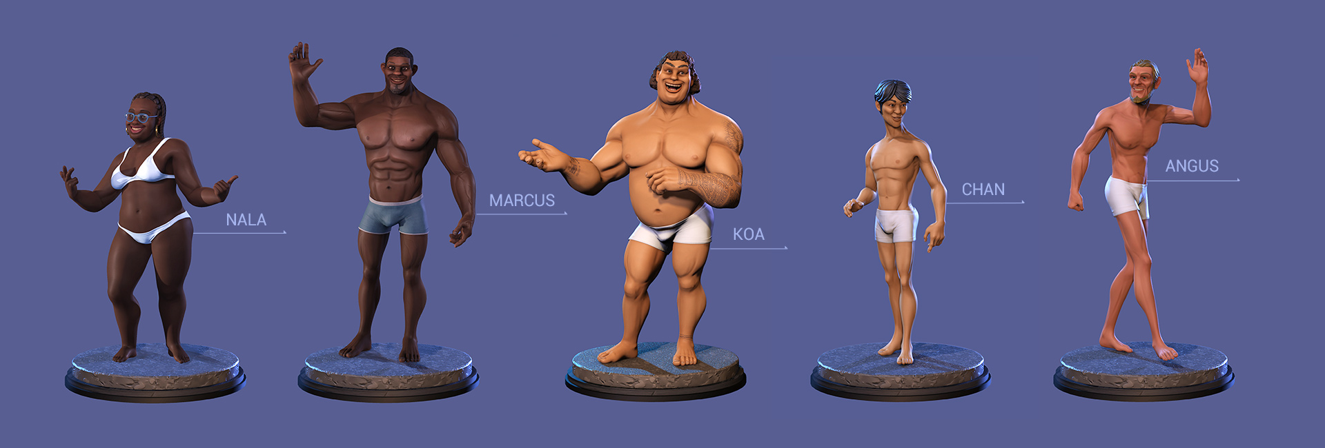 cartoon character-body shapes in underwears