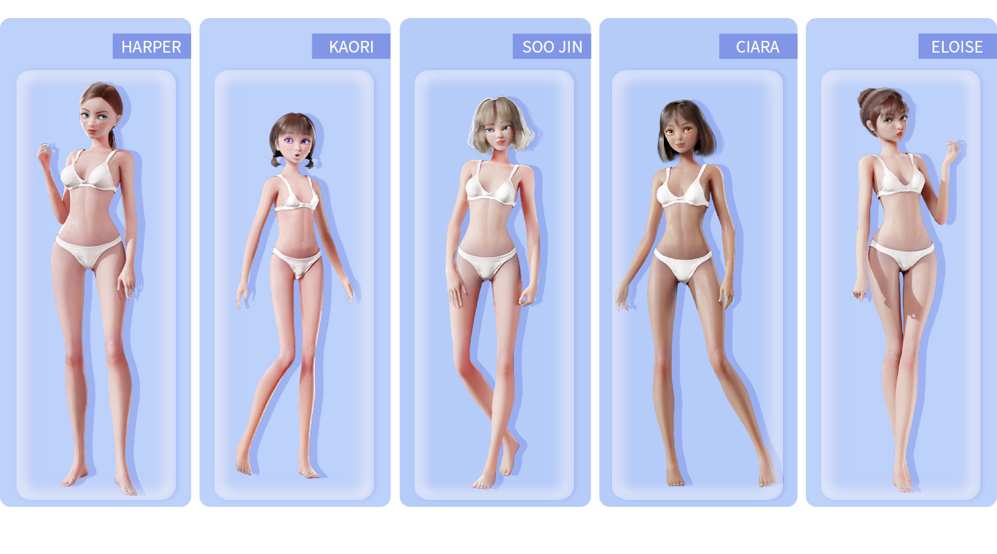 doll character-body shapes in underwears
