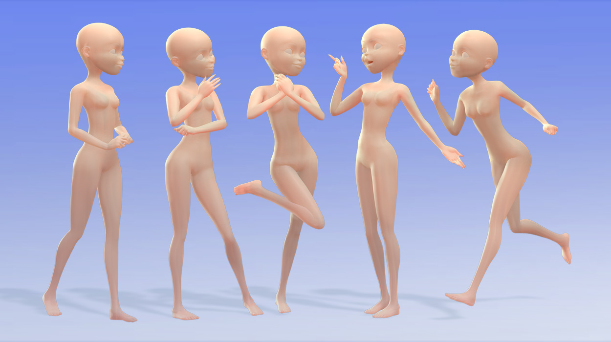 classical cartoon motion-act and move for female