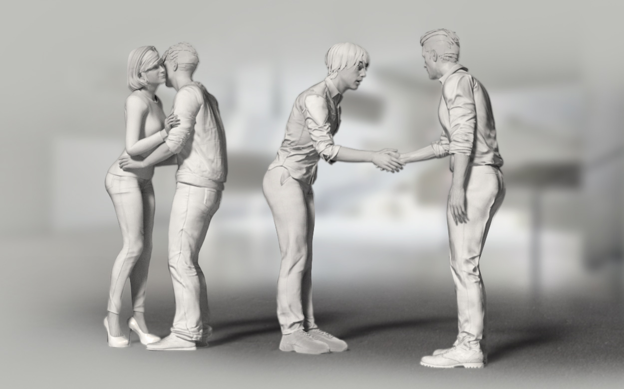 3d office pose - handshaking and hug