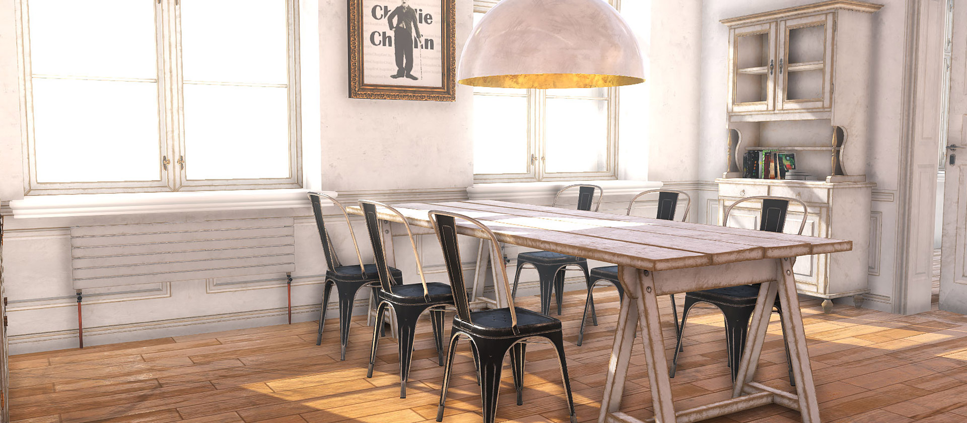 global illumination in 3D scene - kitchen table
