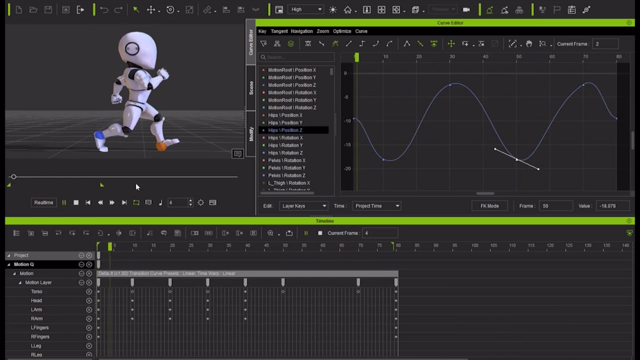 Curve Editor screenshot - IK and FK Motion Control