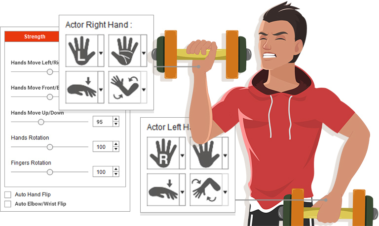 hand motion capture mocap animation - Flexible Palm and Elbow Facing