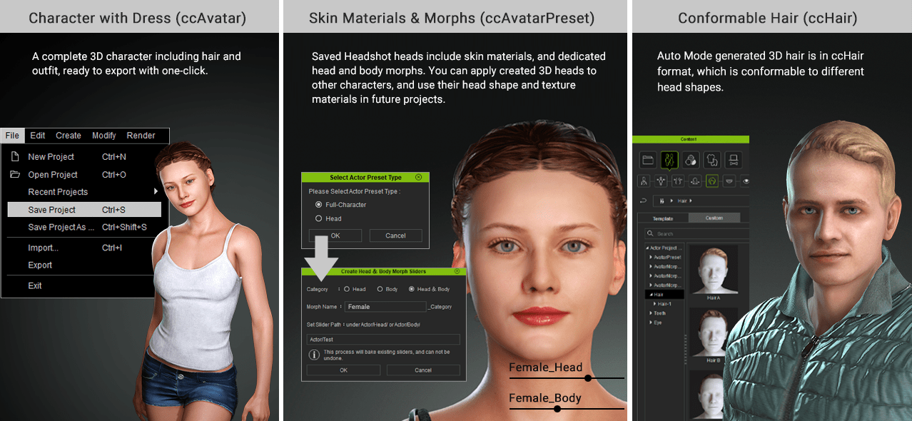 headshot - 3d model and hair library