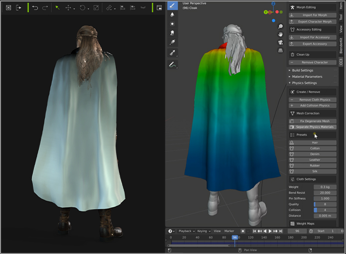 Blender 3D 角色动画 - 真实网格碰撞布料模拟