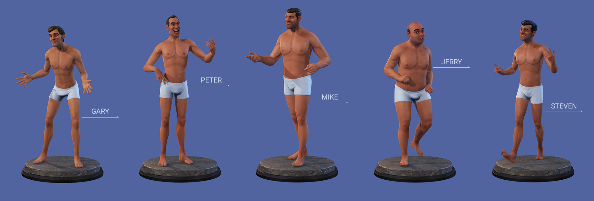 cartoon character-body shapes in underwears
