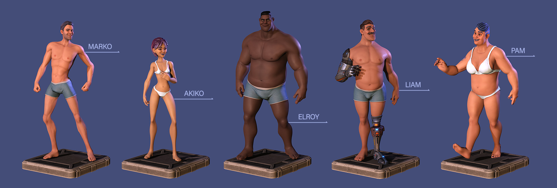 cartoon character-body shapes in underwears