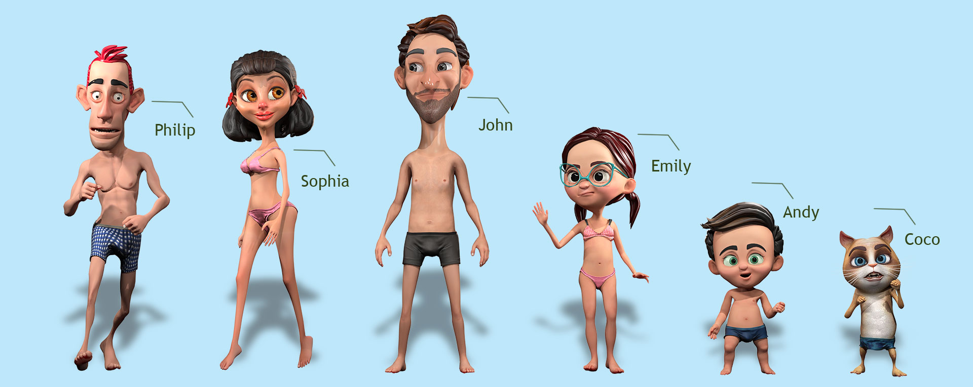 cartoon character-body shapes in underwears