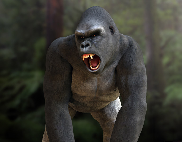 Detailed 3D gorilla character fully compatible with motion packs, ideal for wildlife, jungle, or adventure animation projects.