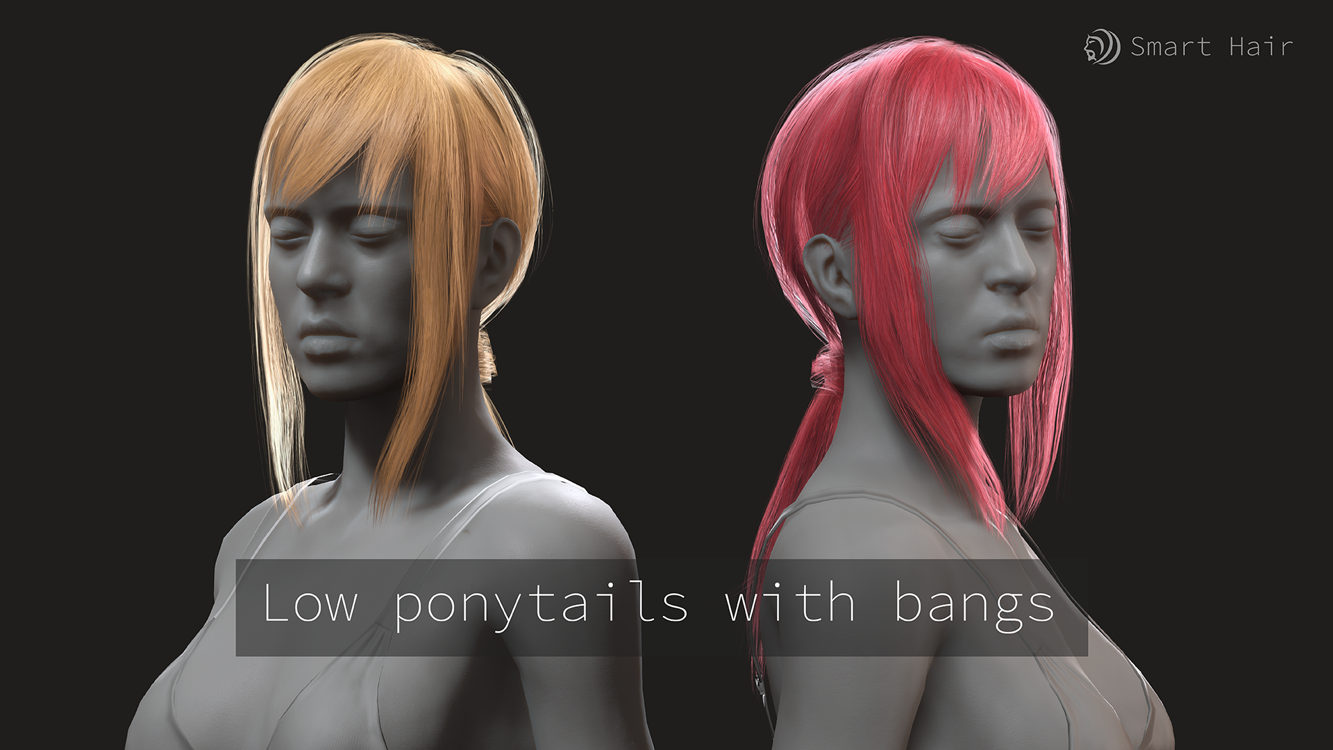 Low ponytails with bangs