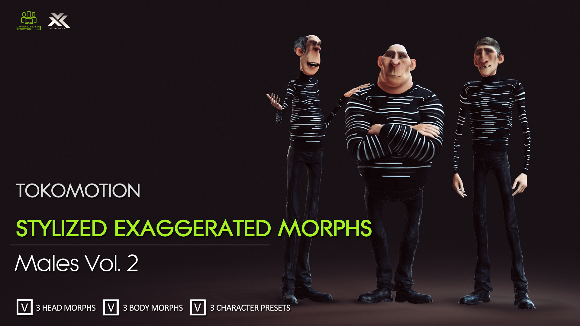 CC3 Stylized Exaggerated Morphs - Males Vol.2