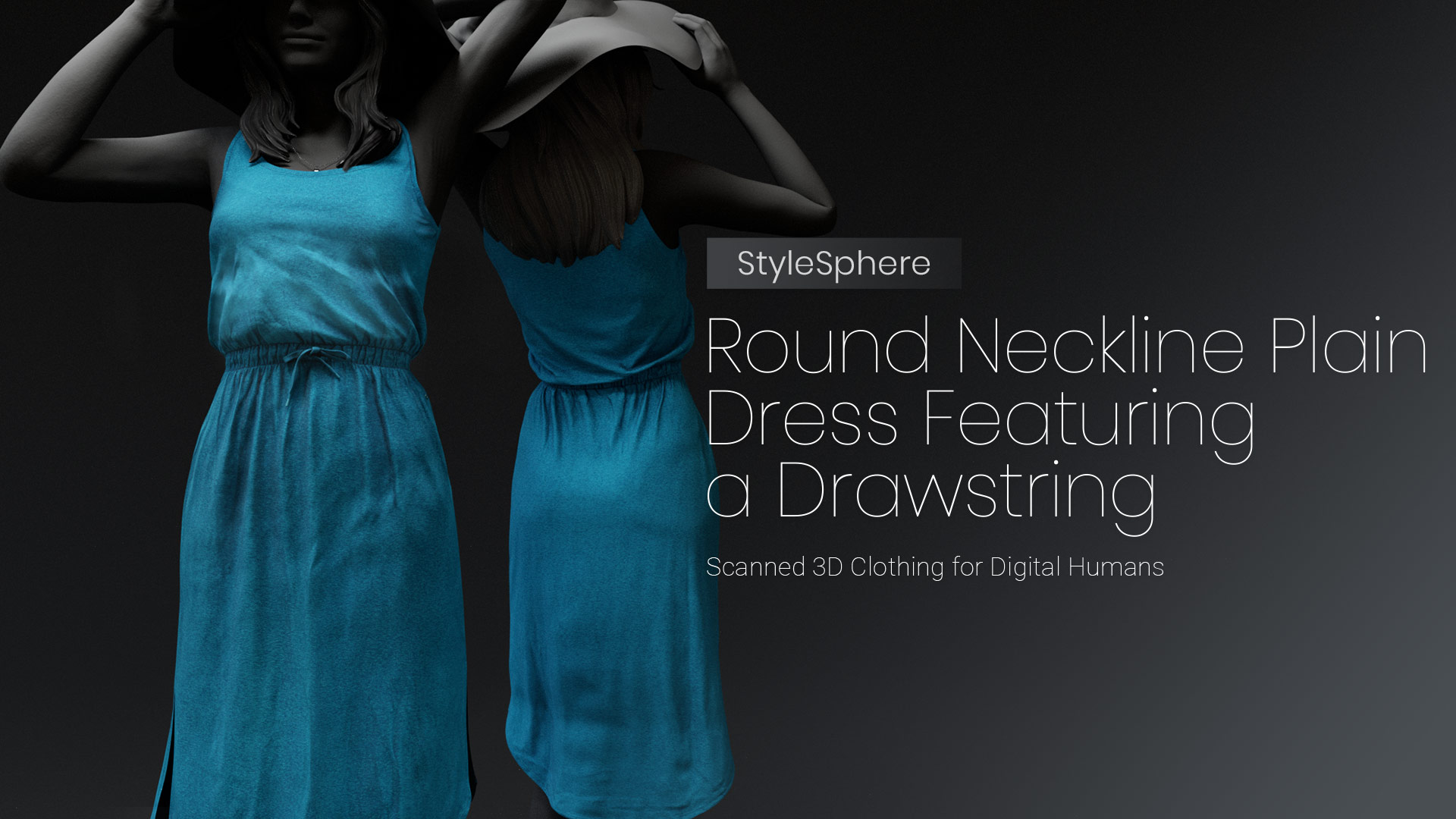 Round Neckline Plain Dress Featuring a Drawstring