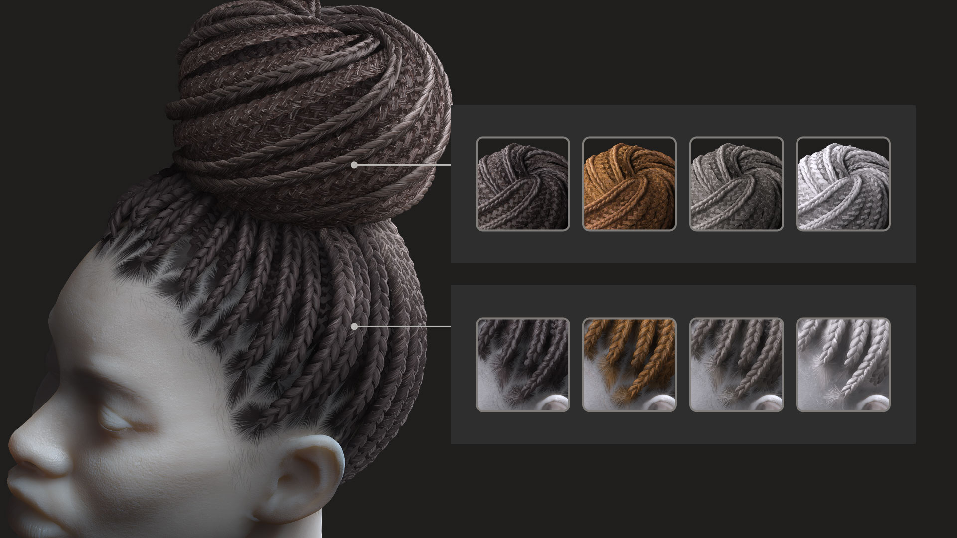 Box Braids Bun Hair - Character Creator/Hair - Reallusion Content Store