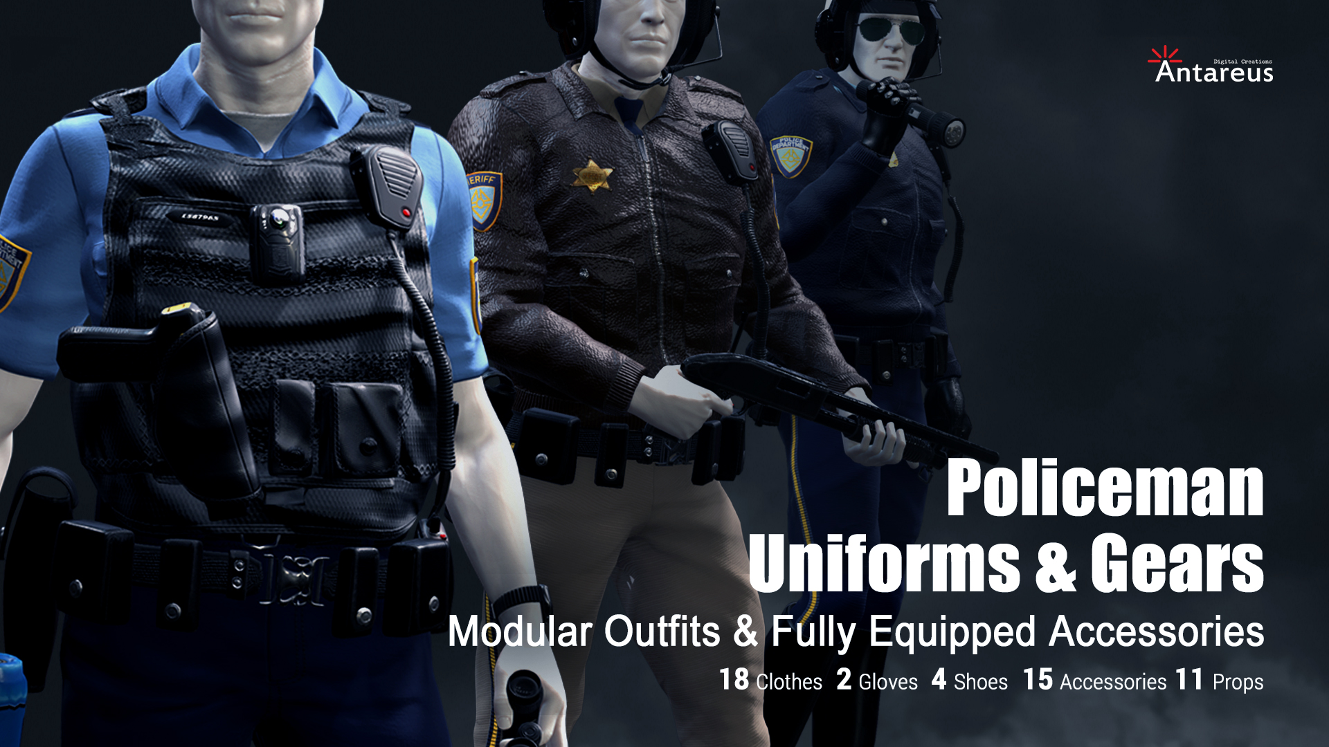Policeman Uniforms & Gears - Character Creator/Outfit - Reallusion Content  Store