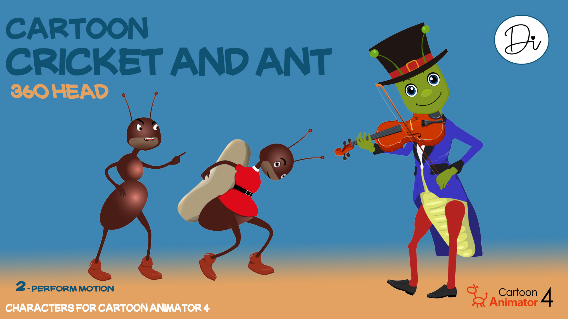 Cartoon Cricket and Ant