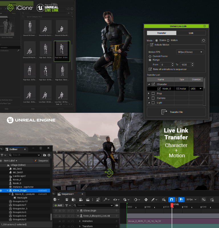 unreal character animation - iclone unreal live link asset transfer