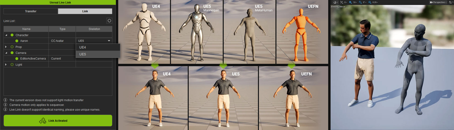 unreal live link character animation from iClone motion library