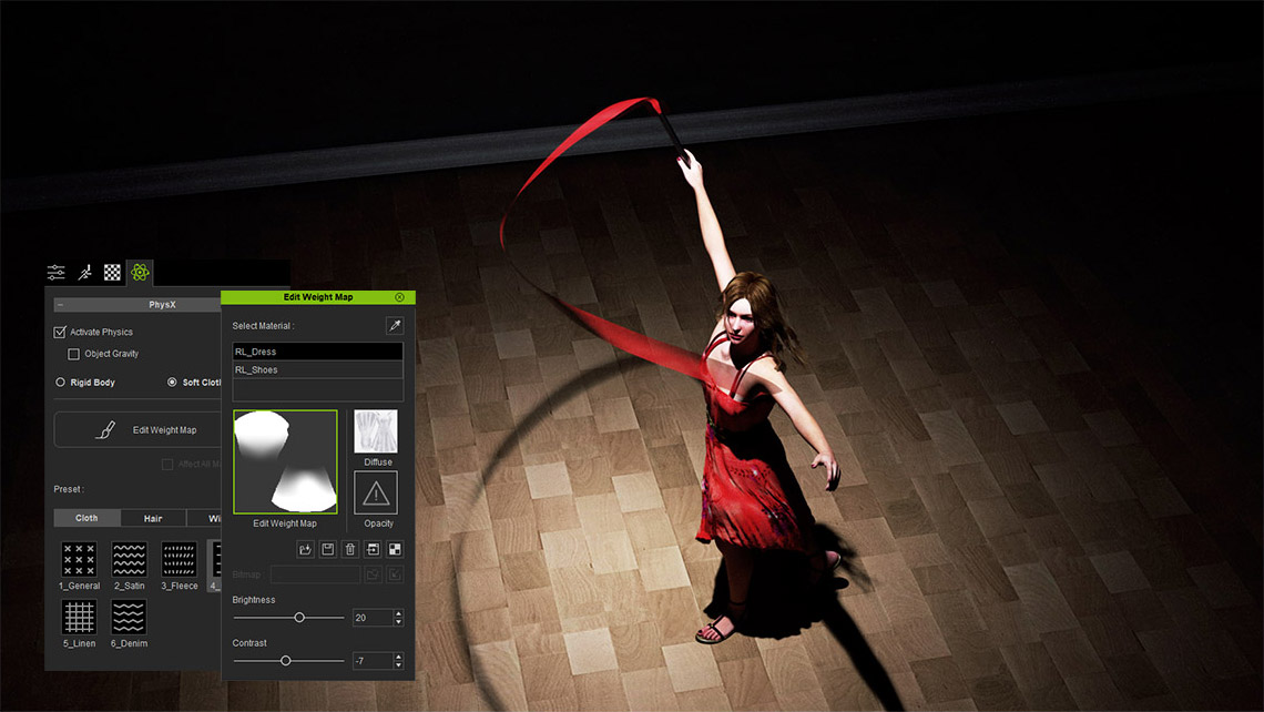 animate Daz character - soft cloth & hair physics