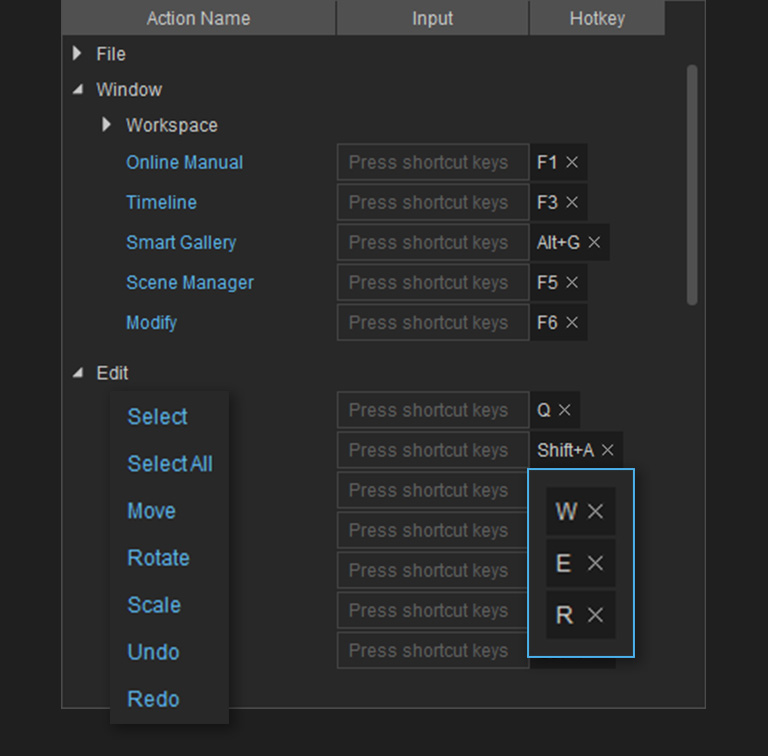 3D Animation Trigger Custom Hotkey iClone