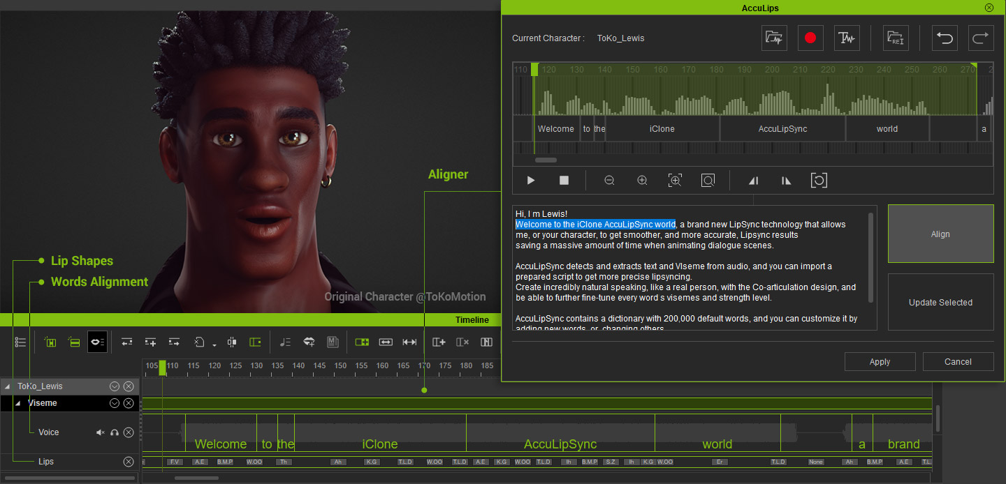 lipsync animation - generate precise text and visemes from audio