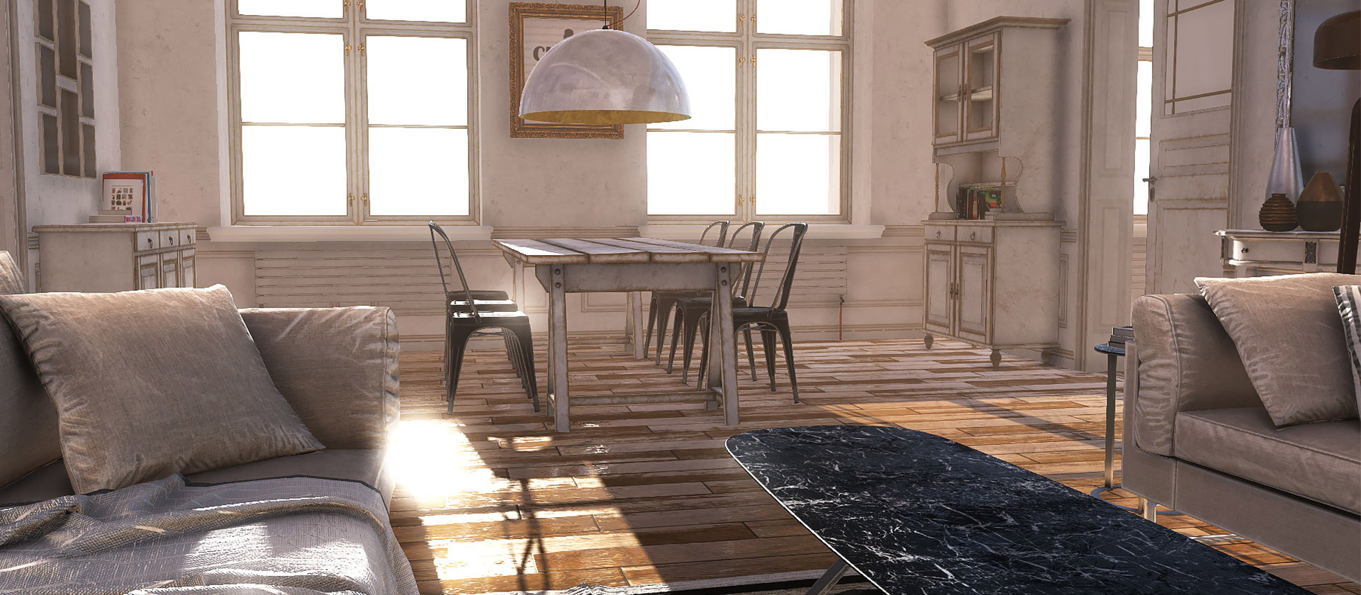 global illumination in 3D scene - living room