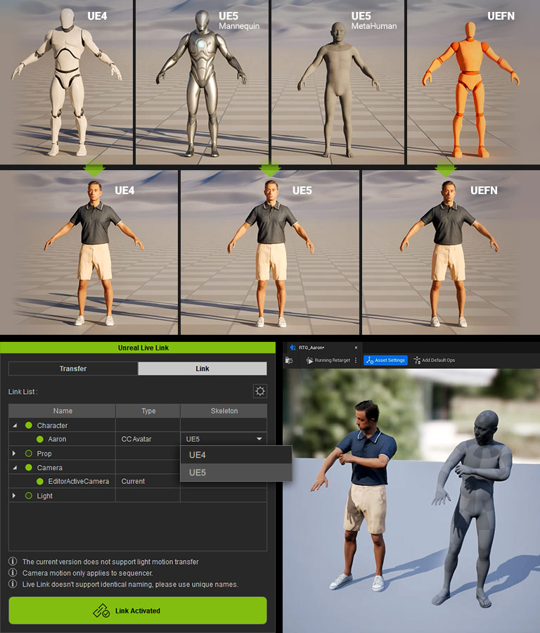 unreal live link character animation from iClone motion library