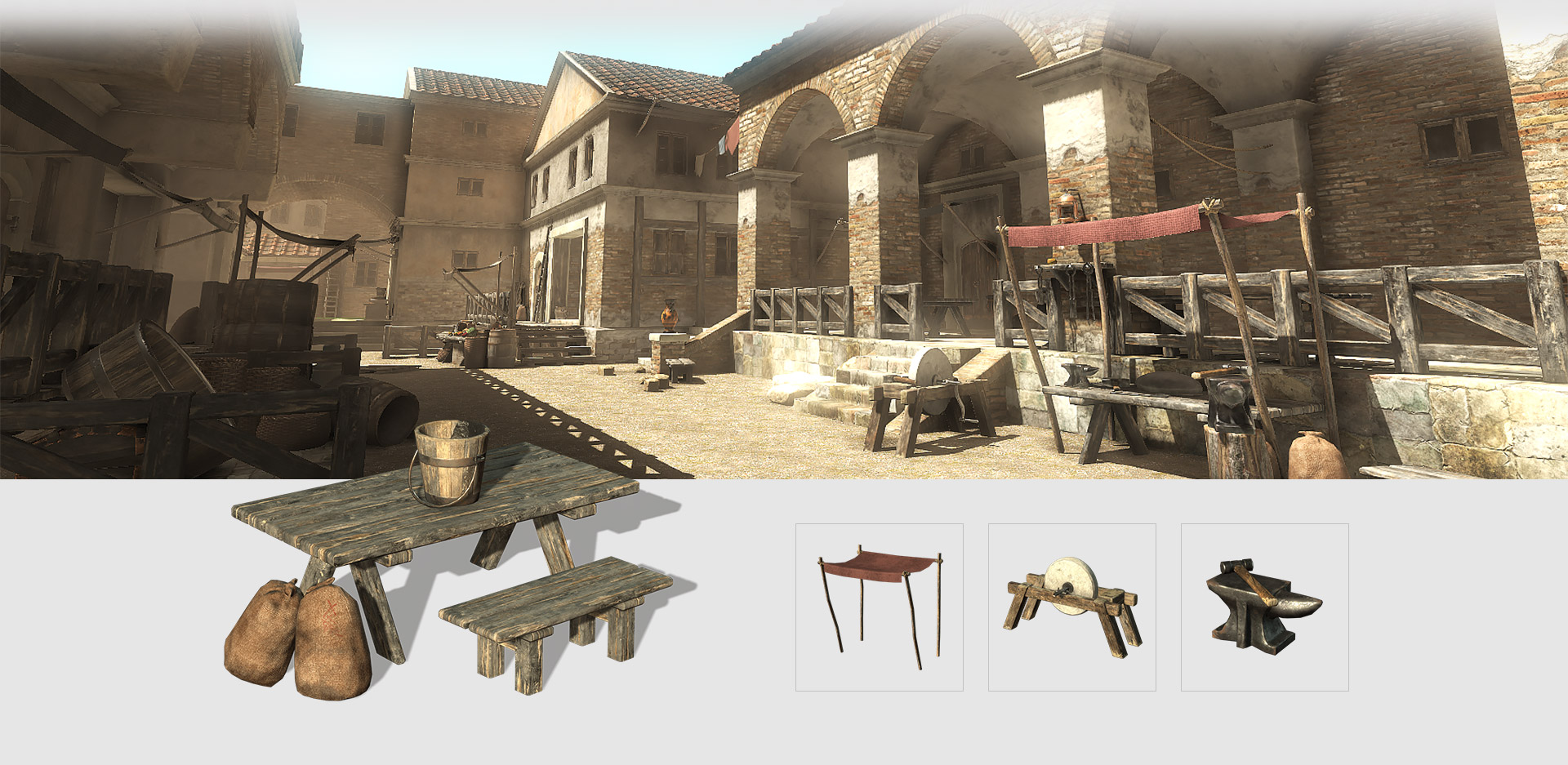 exterior 3d scene - medival and anicient rome square