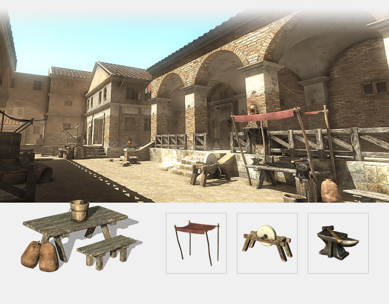 exterior 3d scene - medival and anicient rome front porch