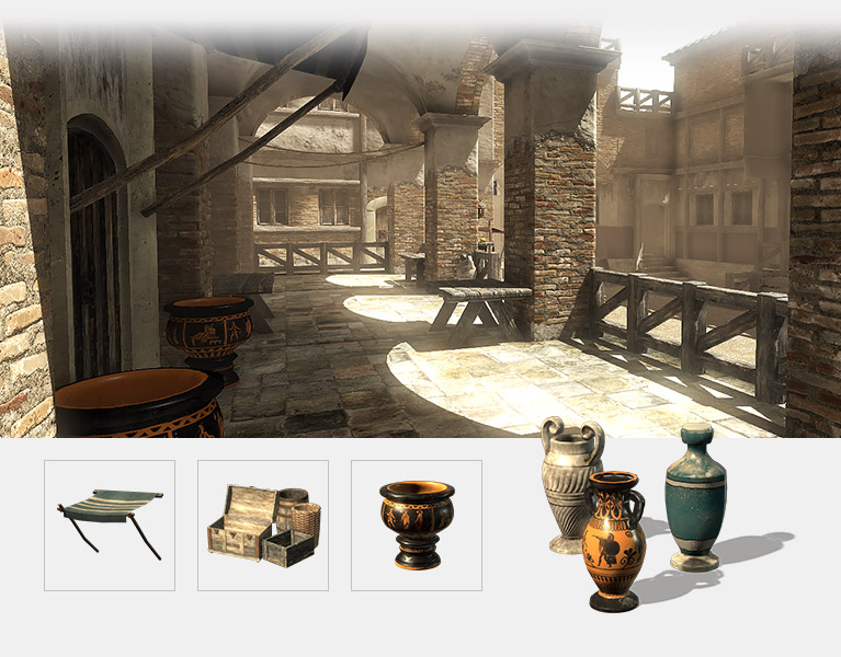 exterior 3d scene - medival and anicient rome square