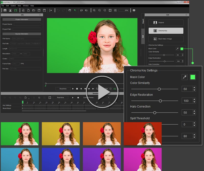 one-click background removal & wide range of chroma key color support