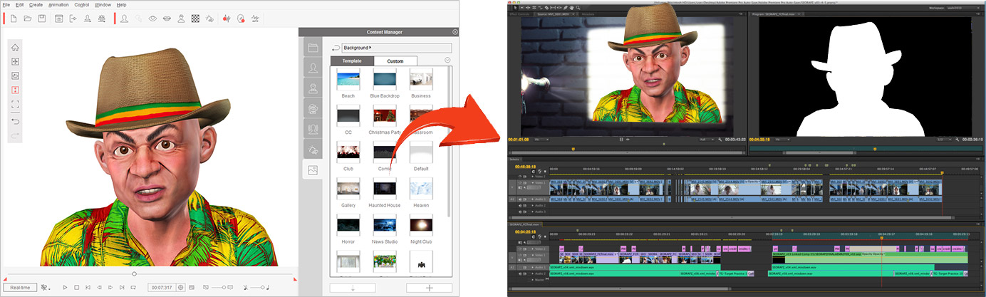 輸出含有遮罩資訊之序列影像進行視訊編輯